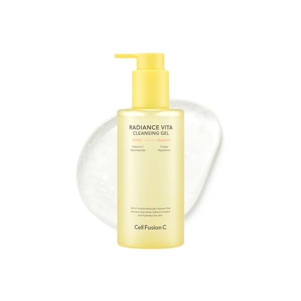 Cell Fusion C Radiance Vita Gel nettoyant Vita, Vitamine C + Bha + 5 acides hyaluroniques – Gel nettoyant quotidien pour le v