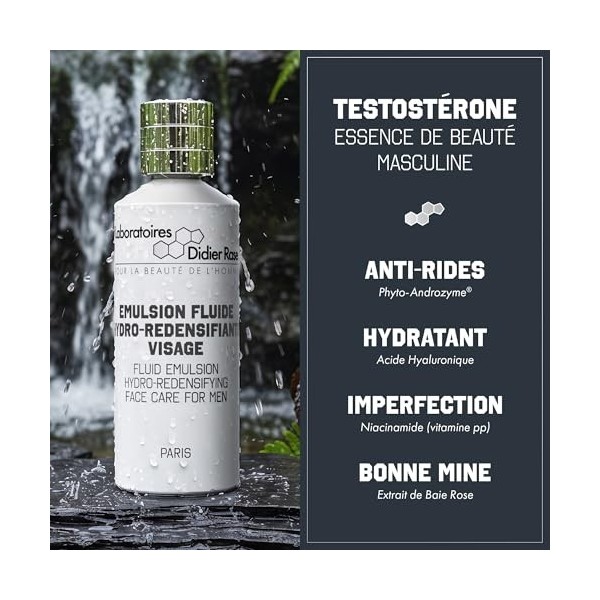 Laboratoires Didier Rase – Soin Visage Homme Anti-Rides - Émulsion Fluide Hydro-Redensifiante - Actif Naturel Breveté agissan