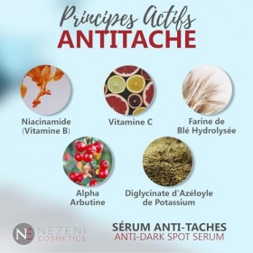 Sérum anti-taches dépigmentant EFFICACE | 13 actifs : 10% NIACINAMIDE + 2% Arbutine + Vit-C + 3 puissants actifs récents. Gén