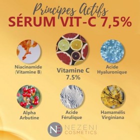 Sérum Visage 7,5% VITAMINE C avec Acide Hyaluronique + Niacinamide – 9 principes actifs – FAIBLE CONSERVATEURS 2 ans de conse