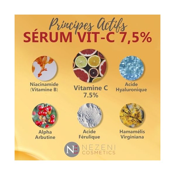 Sérum Visage 7,5% VITAMINE C avec Acide Hyaluronique + Niacinamide – 9 principes actifs – FAIBLE CONSERVATEURS 2 ans de conse
