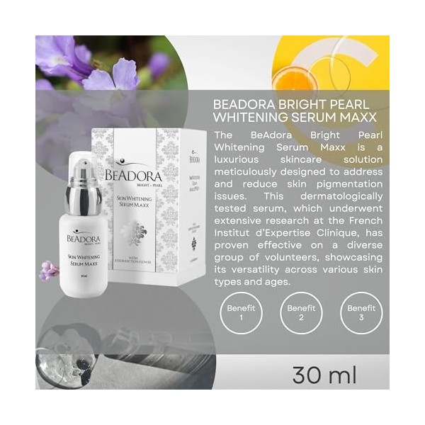 BeAdora – Sérum visage anti-taches hyperpigmentation 30 ml MAXX – Alpha Arbutin + Niacinamide + Chromabright, vitamine C stab