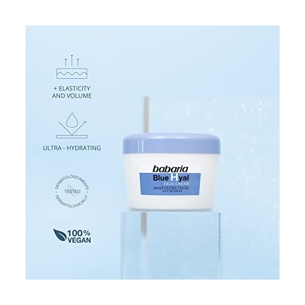 Babaria Crème visage à lacide hyaluronique - Hydrate et lisse intensément votre épiderme - Hydrate et réduit la flaccidité -