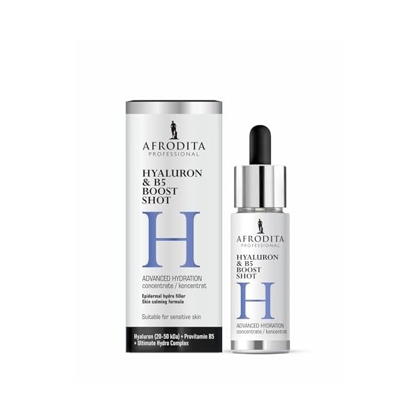 Afrodita Professional Sérum à lacide hyaluronique avec provitamine B5 - Booster dhydratation concentré pour le visage - Ému