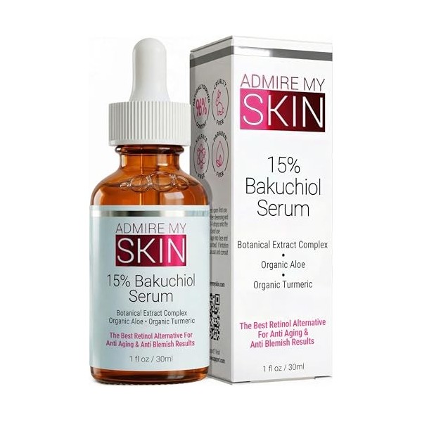 Admire My Skin Sérum Bakuchiol – Sérum naturel au rétinol pour soins de la peau – Meilleure alternative pour anti-âge, anti-i