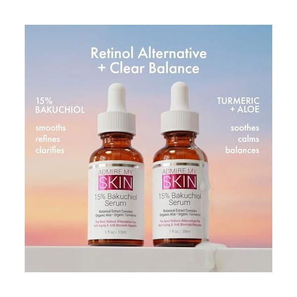 Admire My Skin Sérum Bakuchiol – Sérum naturel au rétinol pour soins de la peau – Meilleure alternative pour anti-âge, anti-i
