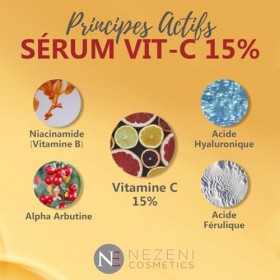 Sérum VITAMINE C 15% + 10% Niacinamide + Acide Hyaluronique – 7 principes actifs – FAIBLE CONSERVATEURS DLUO 2 ans fermé