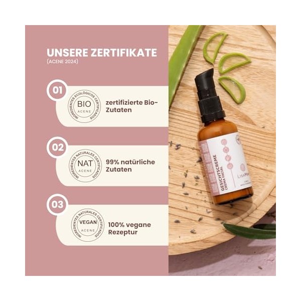 LisaMar® Crème visage - Anti-âge à lacide hyaluronique et à laloe vera - Soin hydratant pour peaux sèches et sensibles - 50