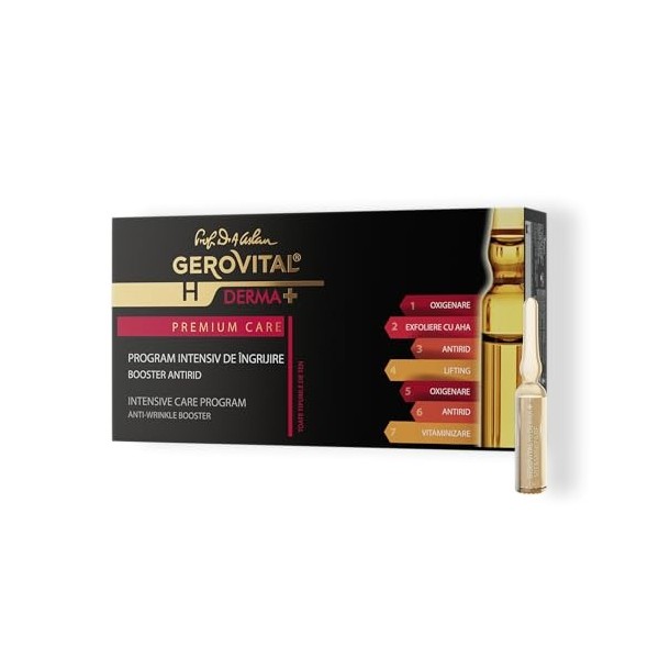 Programme Intensif Visage 7 Fiole x 2 ml – Effet Anti-Rides, Lifting, Exfoliant & Vitaminé – Kit Soin Hebdomadaire, Gerovital