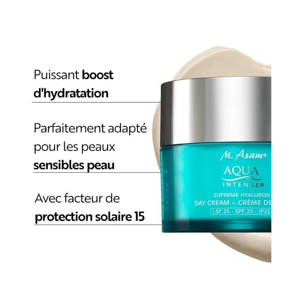 M. Asam AQUA INTENSE Crème de jour acide hyaluronique SPF 25 50ml - Crème pour le visage sans parfum pour une hydratation i