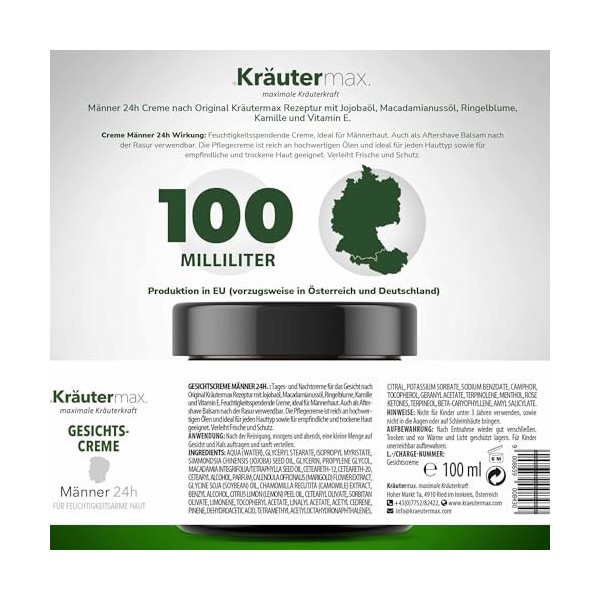 Crème hydratante pour le visage pour homme - 100 ml