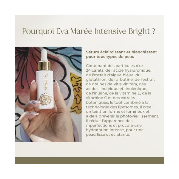 Eva Marée Sérum Intensive Bright Teint Éclatant | Infusé d’Or 24 Carats | Acide Hyaluronique, Algues Bleu-Vert & Antioxydants
