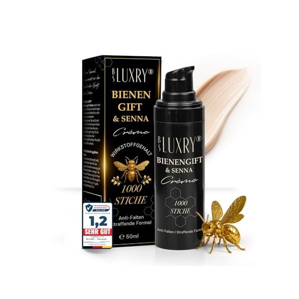BS Luxry Crème anti-rides au venin dabeille et au séné - 50 ml avec 1000 piqûres dabeilles - Hyaluron & Bakuchiol - Soin de