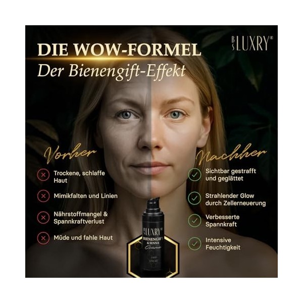 BS Luxry Crème anti-rides au venin dabeille et au séné - 50 ml avec 1000 piqûres dabeilles - Hyaluron & Bakuchiol - Soin de