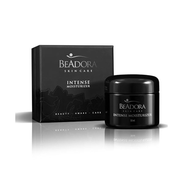 BeAdora – Crème hydratante visage anti-sécheresse 50 ml – Soin jour intensif à l’acide hyaluronique, EPS marins et Lakesis | 