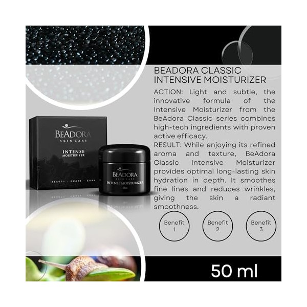 BeAdora – Crème hydratante visage anti-sécheresse 50 ml – Soin jour intensif à l’acide hyaluronique, EPS marins et Lakesis | 