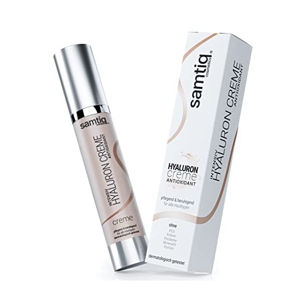 samtiq.® Hyaluron Crème visage intensive – Crème de jour/nuit à lextrait de thé vert, antioxydant, 50 ml, crème hydratante p