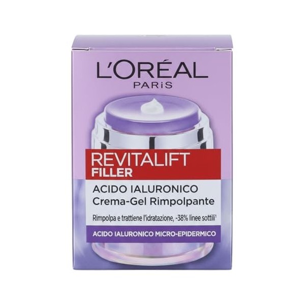 LOréal Paris Revitalift Filler Gel-crème rajeunissant le visage, nourrissant et hydratant, à lacide hyaluronique pour tous 