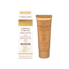 LErbolario - Crème Protection Visage - Vitamine C & Or 24K - Teinte Moyenne - 50 ml