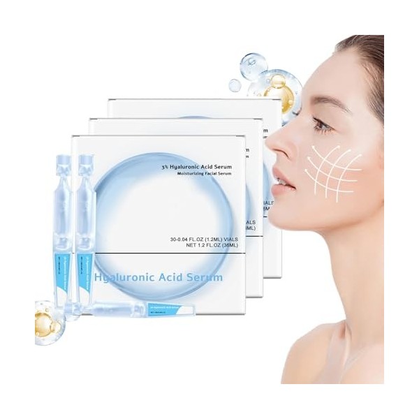 Sérum Turmskin, Sérum à lacide hyaluronique Turmskin, Ampoules ultra-hydratantes de sérum à lacide hyaluronique 3%, sérum f C...