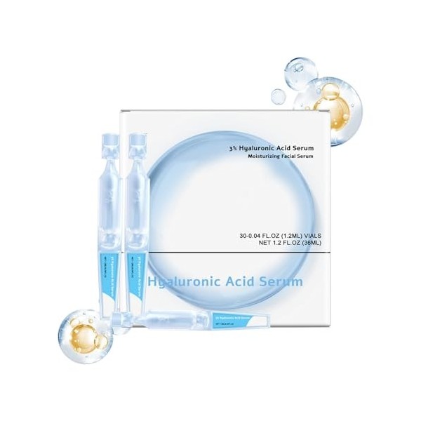 Sérum Turmskin, Sérum à lacide hyaluronique Turmskin, Ampoules ultra-hydratantes de sérum à lacide hyaluronique 3%, sérum f C...