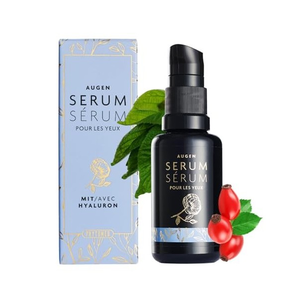 PHYTOMED | Sérum pour les yeux avec hyaluron | Eau de rose bio & extraits de bourgeons | 30 ml | Hydratant | Raffermissant | 