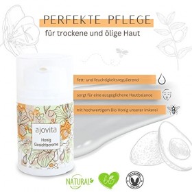 ajovita Miel Crème pour le visage 100 % naturelle et biologique, nourrissante et régulatrice dhumidité, 50 ml