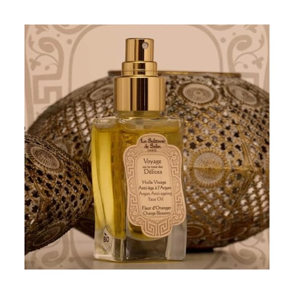 La Sultane de Saba - Huile BIO dArgan et Fleur doranger pour visage, 50ml - Voyage sur la route des Délices