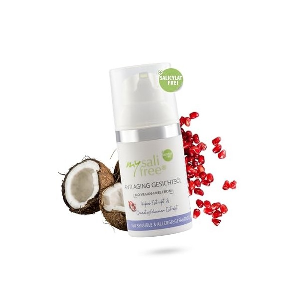 Anti Ageing Face Oil. Organic Selection of high quality oils Soin intensif pour peaux sensibles, avec une légère odeur de coc