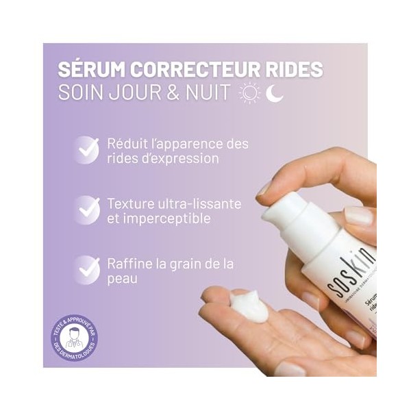 Soskin - Sérum Correcteur Rides - Lisse l’Apparence des Rides et Ridules - Améliore la Fermeté et la Texture de la Peau - Tei