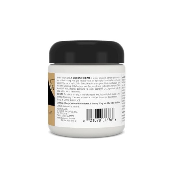 Source Naturals Skin Eternal Cream with Lipoic Acid, DMAE, C-Ester and CoQ10, 4 Ounce