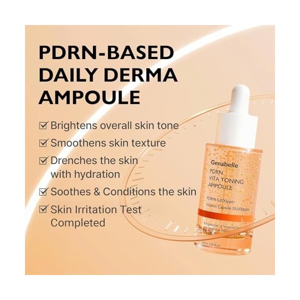 Genabelle Ampoule tonique Pdrn Vita Taille Jumbo - Ampoule légère pour une peau de porcelaine avec vitamines B, C, E et Pdrn.