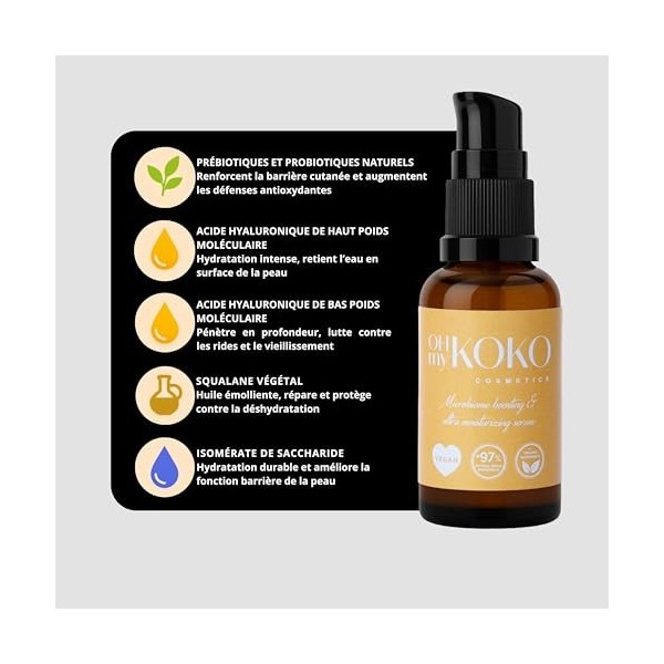 OhMyKoko | Sérum Visage pour Peaux Sèches et Déshydratées 30 ml | Acide Hyaluronique, Probiotiques et Squalane Végétal | Hydr