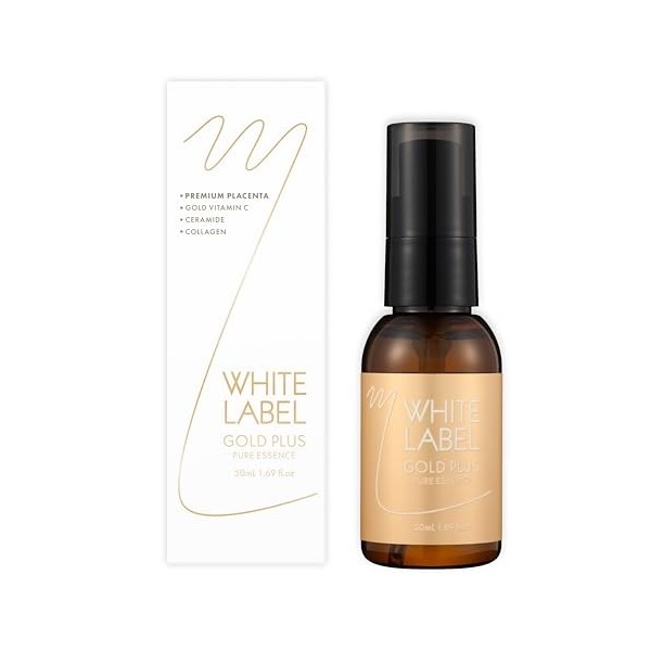 White Label Gold Plus Raw Placenta C Essence Sérum 50 ml – Essence faciale avec extrait de placenta, vitamine C et glutathion