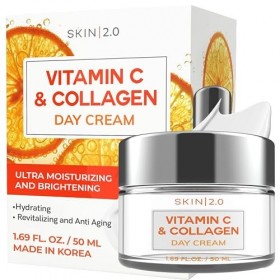 Skin 2.0 Hydratant visage à la vitamine C et au collagène - Anti-âge, raffermissant, éclaircissant, beauté pure, sans cruauté