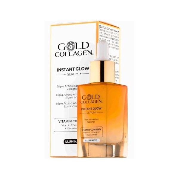 GOLD COLLAGEN Instant Glow - Sérum à la vitamine C et à la vitamine E - Triple action antioxydante - Sérum astringent pour le