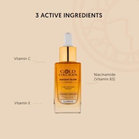 GOLD COLLAGEN Instant Glow - Sérum à la vitamine C et à la vitamine E - Triple action antioxydante - Sérum astringent pour le