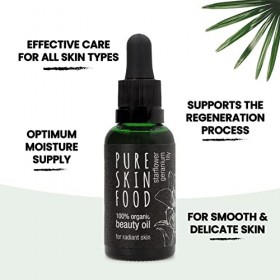 PURE SKIN FOOD Huile pour le visage bio pour une peau éclatante | Ingrédients certifiés 100% biologiques, végétalien et sans 