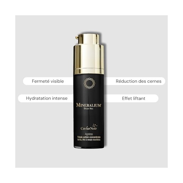 Mineralium - Concentré Triple Action Ageless à lExtrait de Caviar - Firme, Lifte et Nourrit en Profondeur - Vitamine C, Coll