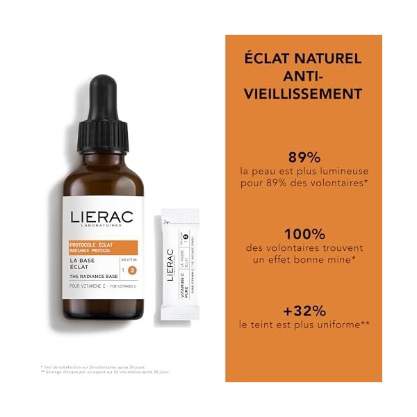 Lierac – Protocole Éclat – Sérum Concentré Vitamine C 30 ml – Soin Long Terme qui Illumine, Lisse et Redonne de l’Éclat – Act
