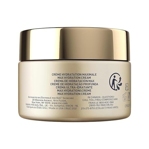 RoC Retinol Correxion Line Smoothing Max Hydration | Crème visage à lacide hyaluronique, hydratant anti-rides | 50 ml + paqu