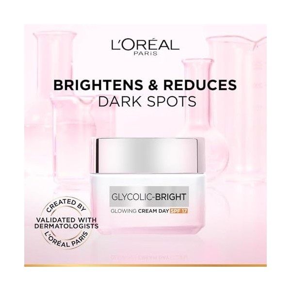 LOréal Paris LOréal Paris Crème de Jour Glycolique Lumineuse avec SPF 17, 50 ml | Crème éclaircissante pour la peau à laci Cr...