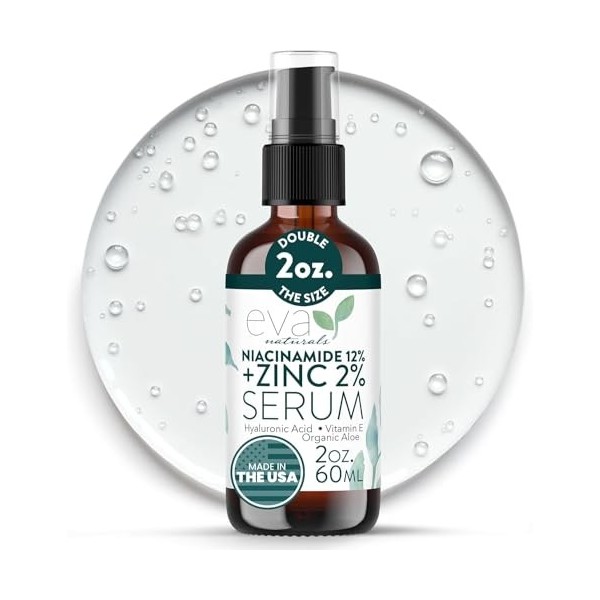 12% Niacinamide Serum for Face + Zinc PCA – Vitamin B3, 2% Zinc PCA and Hyaluronic Acid Serum Known to Even Skin Tone, Shrink
