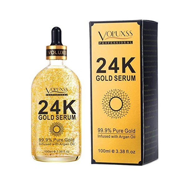 Sérum à lor pur 24 carats pour le visage - Meilleur sérum anti-âge pour femme - Acide hyaluronique infusé et huile dargan -