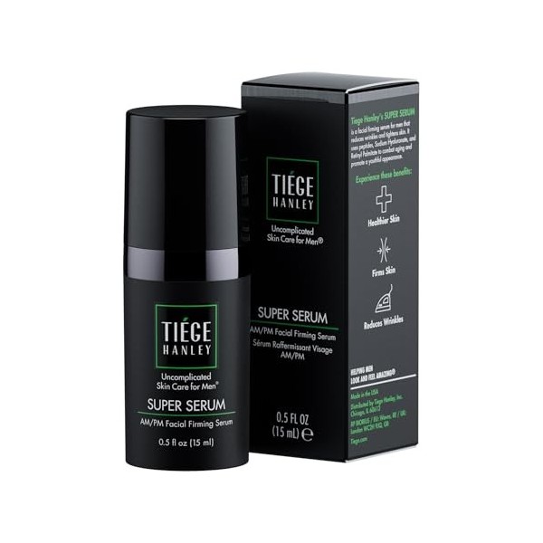 Tiege Hanley Sérum raffermissant du visage matin et nuit pour homme super sérum | Hyaluronate de sodium et palmitate de rét