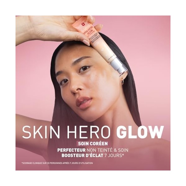 Erborian - Skin Hero Glow - Soin Visage Perfecteur de Peau Non Teinté - Booster d’Éclat 7 Jours - Effet Glass Skin - Texture ...