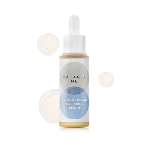 Balance Me Sérum hyaluronique trimoléculaire 30 ml, sérum anti-âge pour peaux matures, avec aloe vera pour soutenir lhydrata