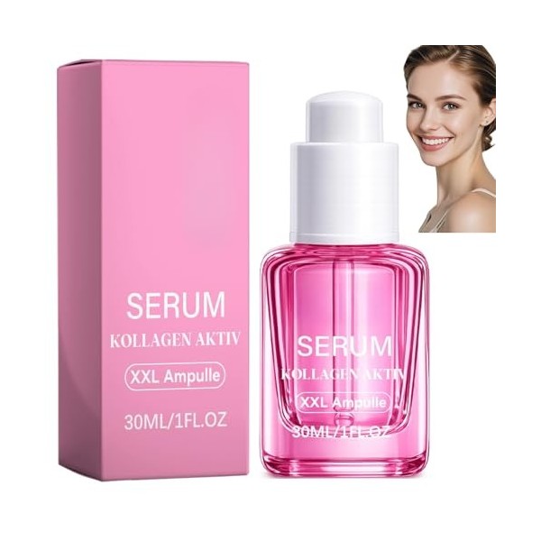 Sérum Visage au Collagène pour Femmes, Sérum Hydratant KOLLAGEN AKTIV, Ampoule XXL pour Usage Quotidien, Soin Léger pour Raff...