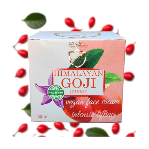 MyGlamy Crème végétalienne à lacide hyaluronique aux baies de GOJI - Hautement dosée - Crème pour le visage bio de lHimalay