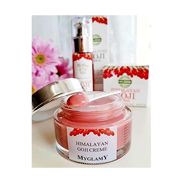 MyGlamy Crème végétalienne à lacide hyaluronique aux baies de GOJI - Hautement dosée - Crème pour le visage bio de lHimalay